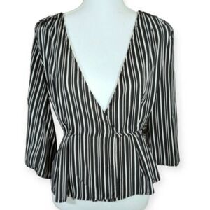 XHILARATION BLACK & WHITE STRIPE WRAP BLOUSE SZ.XS EUC